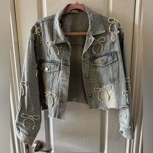 Peach Love California Pearl Embellished Denim Jacket